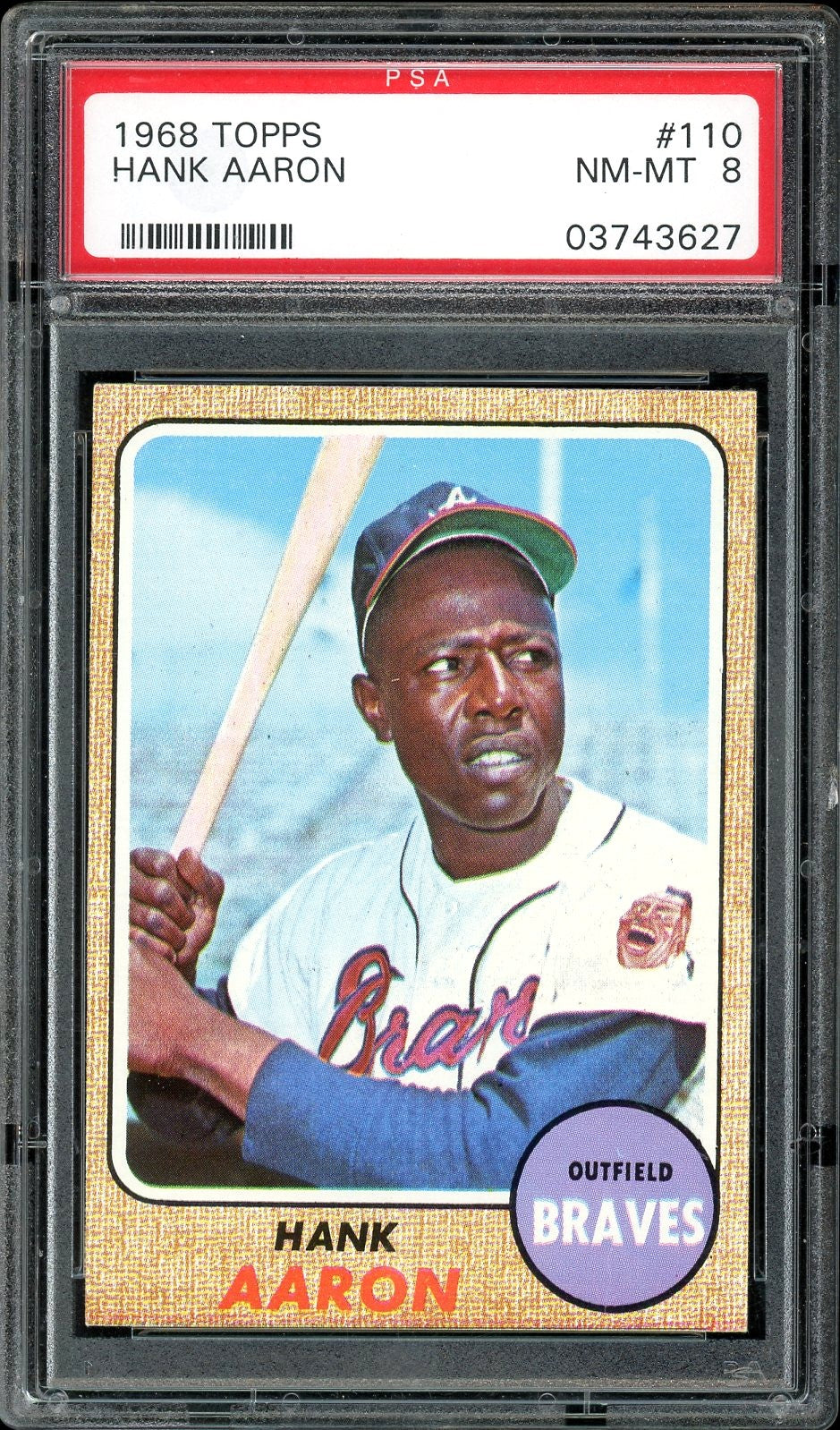 1968 Topps #110 Hank Aaron HOF Atlanta Braves PSA 8 NM-MT