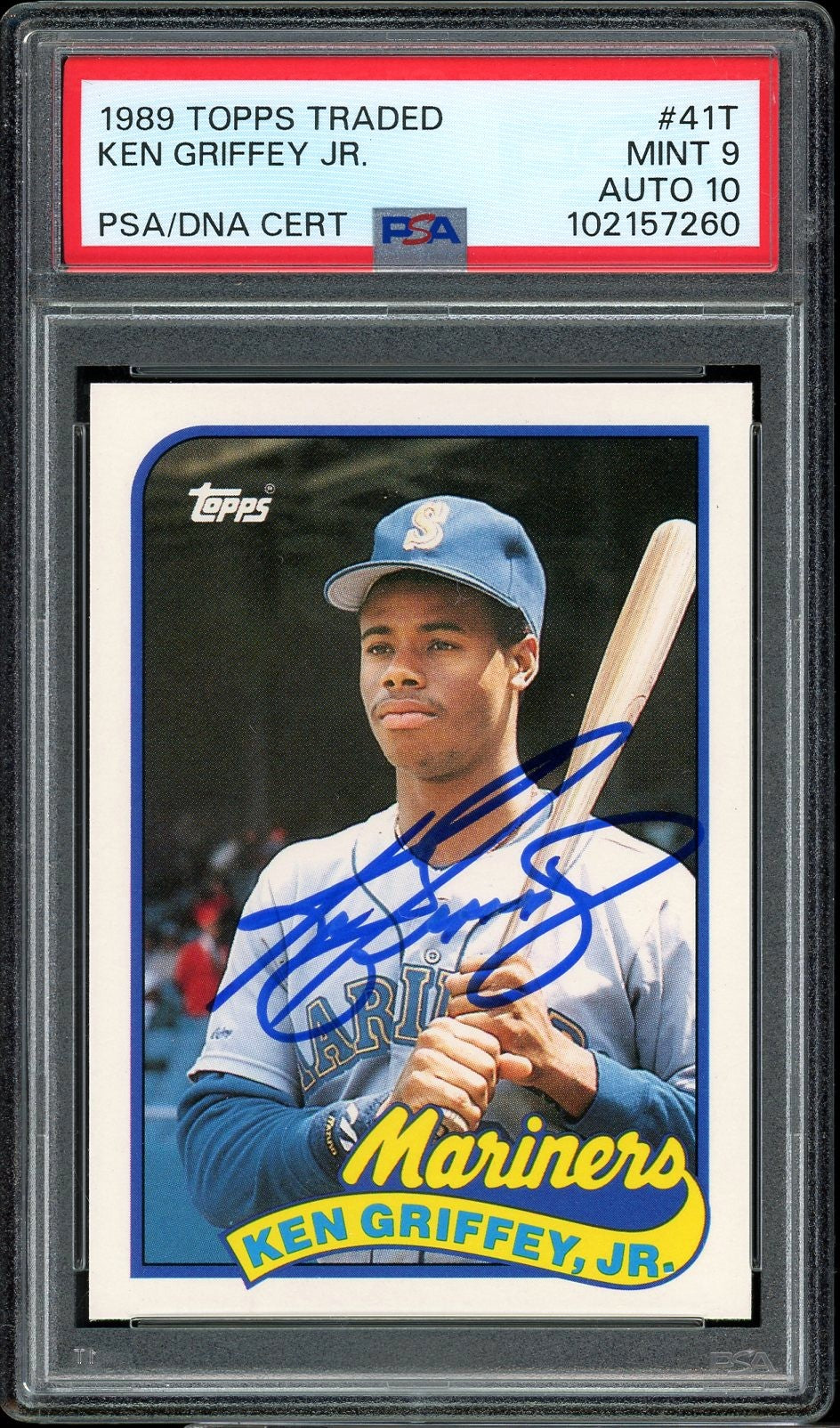 1989 Topps Traded #41T Ken Griffey Jr. Auto Rookie HOF Seattle Mariners PSA 9 Auto 10
