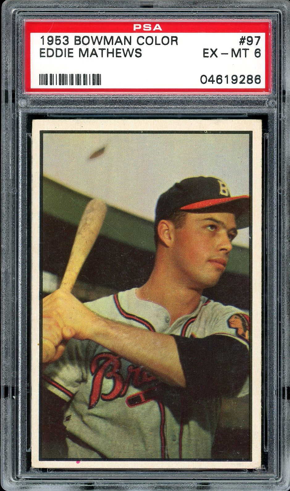 1953 Bowman Color #97 Eddie Mathews HOF Milwaukee Braves PSA 6 EX-MT