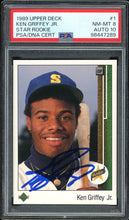 Load image into Gallery viewer, 1989 Upper Deck #1 Ken Griffey Jr. Rookie Auto HOF Seattle Mariners PSA 8 Auto 10
