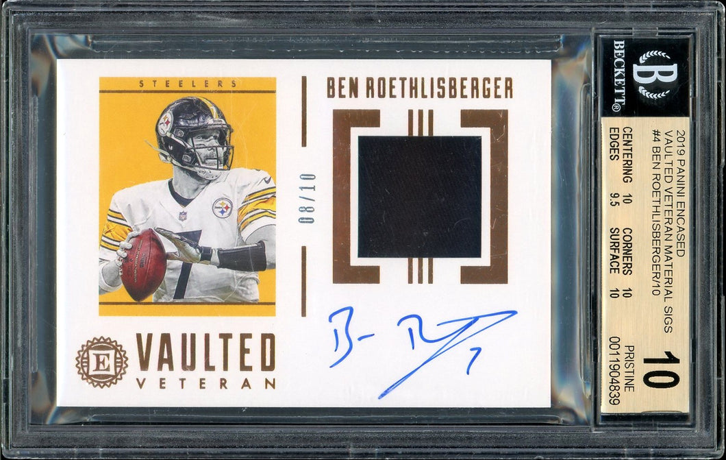 2019 Panini Encased Ben Roethlisberger Patch Auto Vaulted Veteran Material Signatures /10 BGS 10 Pristine