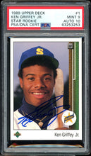 Load image into Gallery viewer, 1989 Upper Deck #1 Ken Griffey Jr. Rookie Auto HOF Seattle Mariners PSA 9 Auto 10

