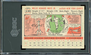 1956 Topps #130 Willie Mays Gray Back HOF San Francisco Giants SGC 6 EX-NM