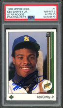 Load image into Gallery viewer, 1989 Upper Deck #1 Ken Griffey Jr. Rookie Auto HOF Seattle Mariners PSA 8 Auto 10
