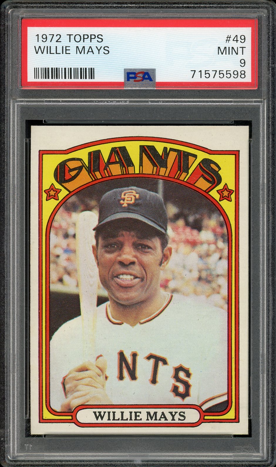 1972 Topps #49 Willie Mays HOF San Francisco Giants PSA 9 Mint