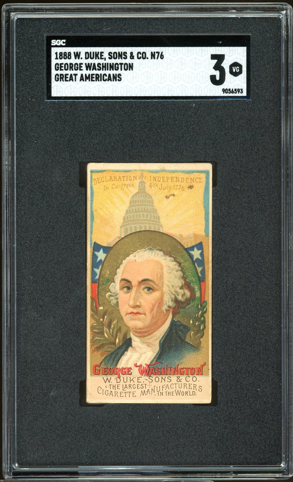 1888 W. Duke, Sons & Co. N76 Great Americans George Washington SGC 3 VG