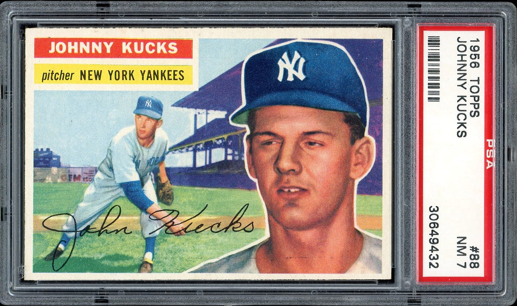 1956 Topps #88 Johnny Kucks Gray Back New York Yankees PSA 7 NM