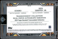 Load image into Gallery viewer, 2025 Topps Transcendent Ken Griffey Jr. Ichiro Patch Auto /5 HOF Seattle Mariners
