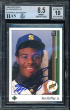 Load image into Gallery viewer, 1989 Upper Deck #1 Ken Griffey Jr. Rookie Auto HOF Seattle Mariners BGS 8.5 BAS Auto 10
