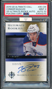2015 UD Ultimate Collection Connor McDavid 05' Ultimate Rookie Auto #175 PSA 9 Auto 10 MBA Silver