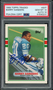 1989 Topps Traded #83T Barry Sanders Rookie Auto HOF Detroit Lions PSA 10 Auto 10