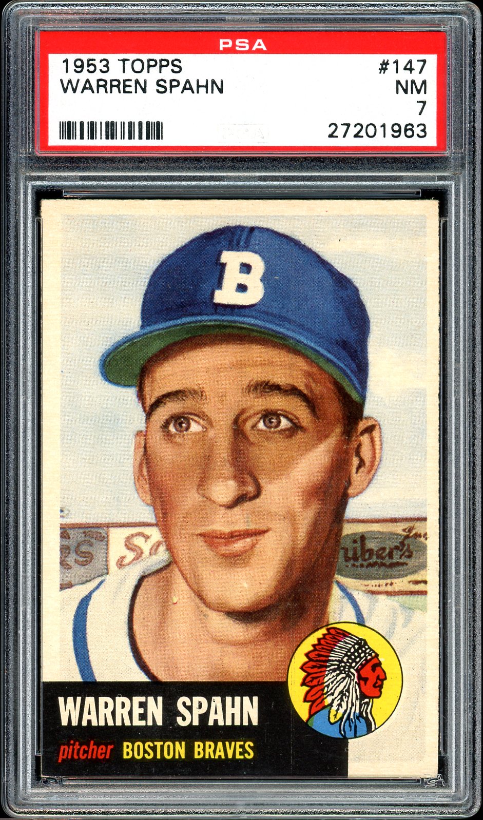 1953 Topps #147 Warren Spahn HOF Boston Braves PSA 7 NM