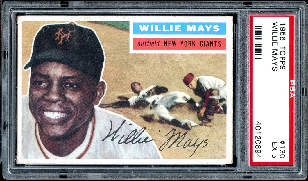 1956 Topps #130 Willie Mays White Back HOF New York Giants PSA 5 EX