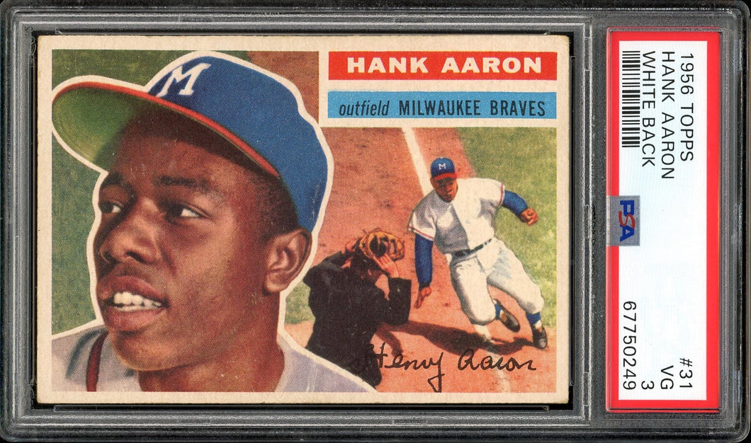 1956 Topps #31 Hank Aaron White Back HOF Milwaukee Braves PSA 3 VG