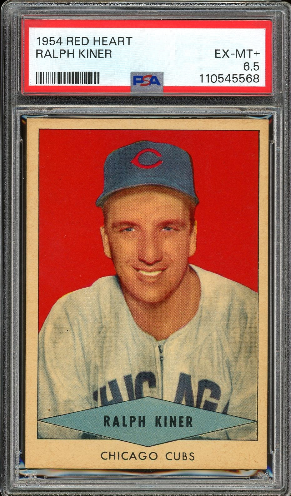 1954 Red Heart Ralph Kiner HOF Chicago Cubs PSA 6.5 EX-MT+
