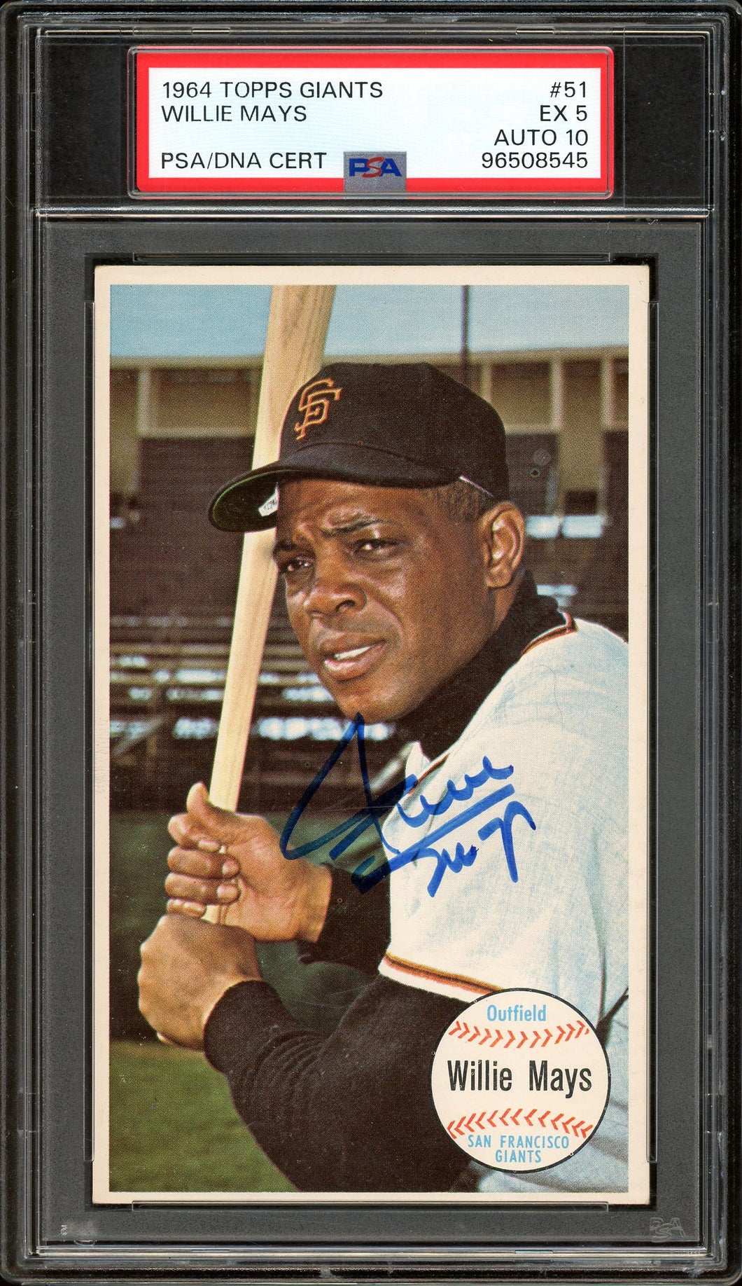 1964 Topps Giants #51 Willie Mays Auto SP HOF San Francisco Giants PSA 5 Auto 10