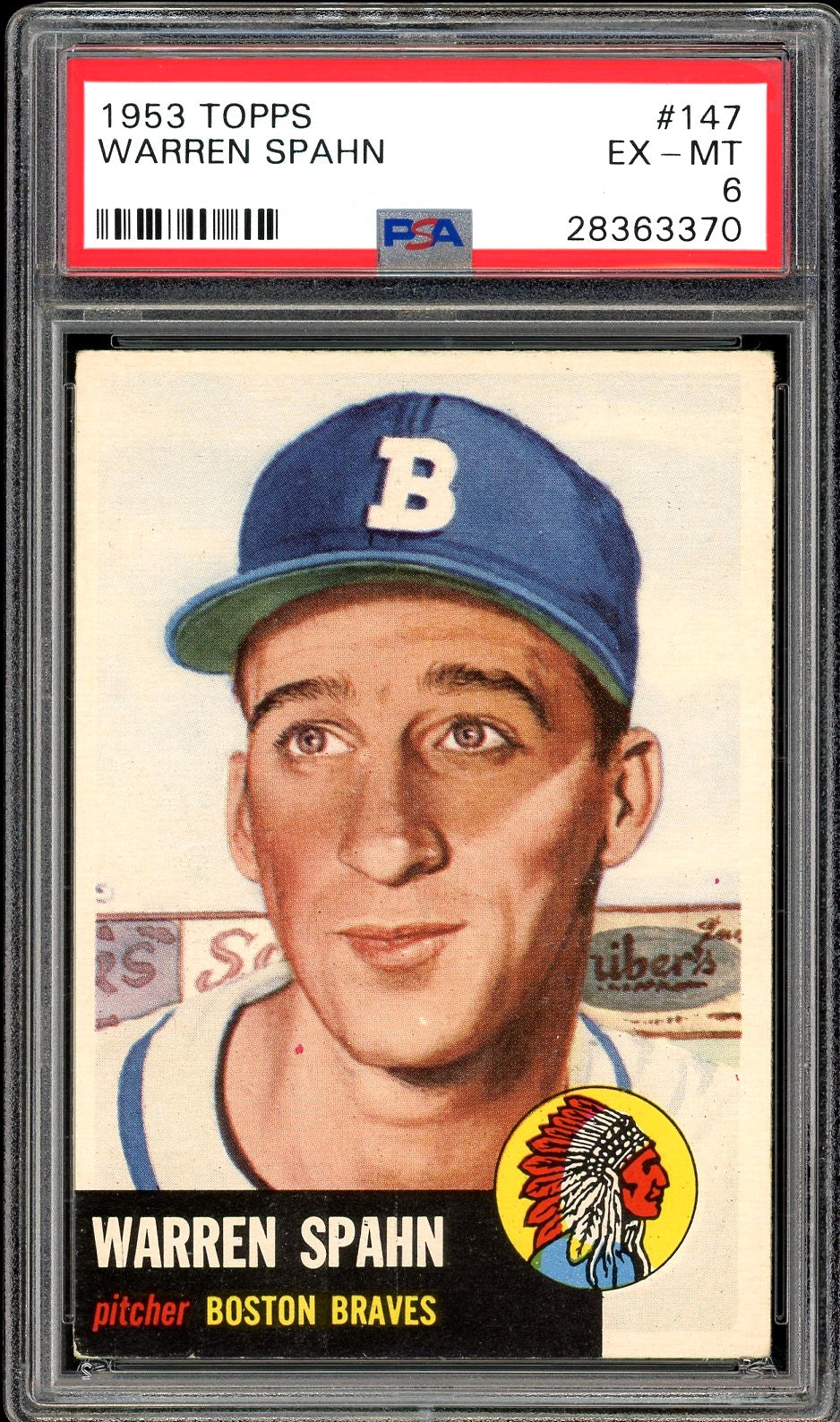 1953 Topps #147 Warren Spahn HOF Boston Braves PSA 6 EX-MT