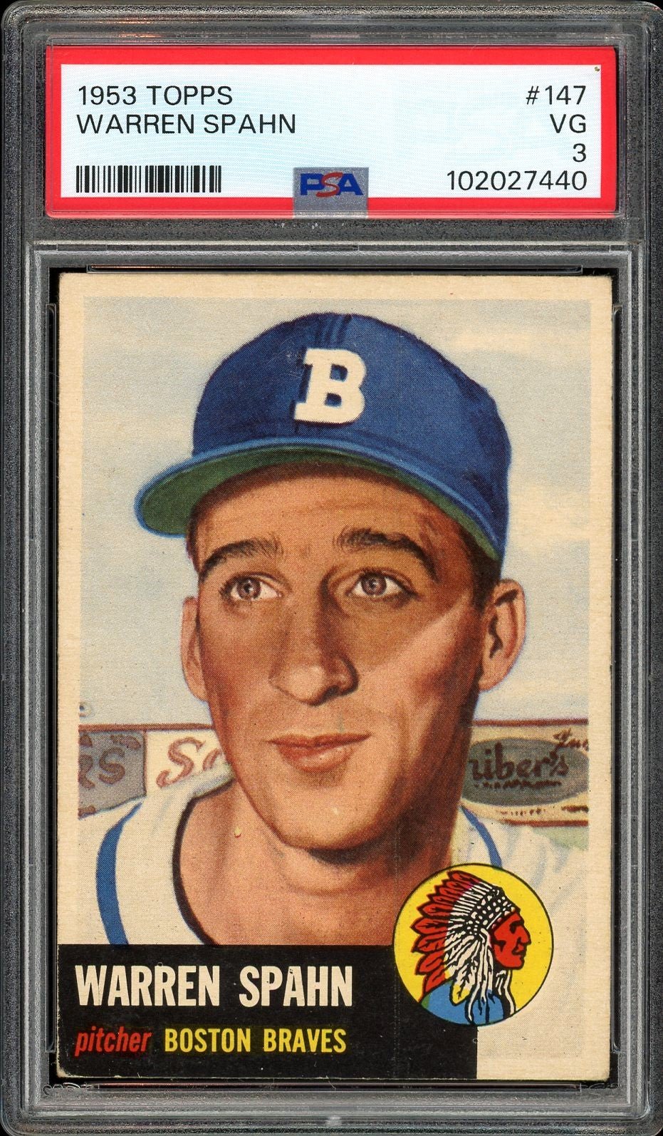 1953 Topps #147 Warren Spahn HOF Boston Braves PSA 3 VG