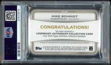 Load image into Gallery viewer, 2023 Topps Definitive Mike Schmidt Auto /5 Purple HOF Philadelphia Phillies PSA 8 NM-MT
