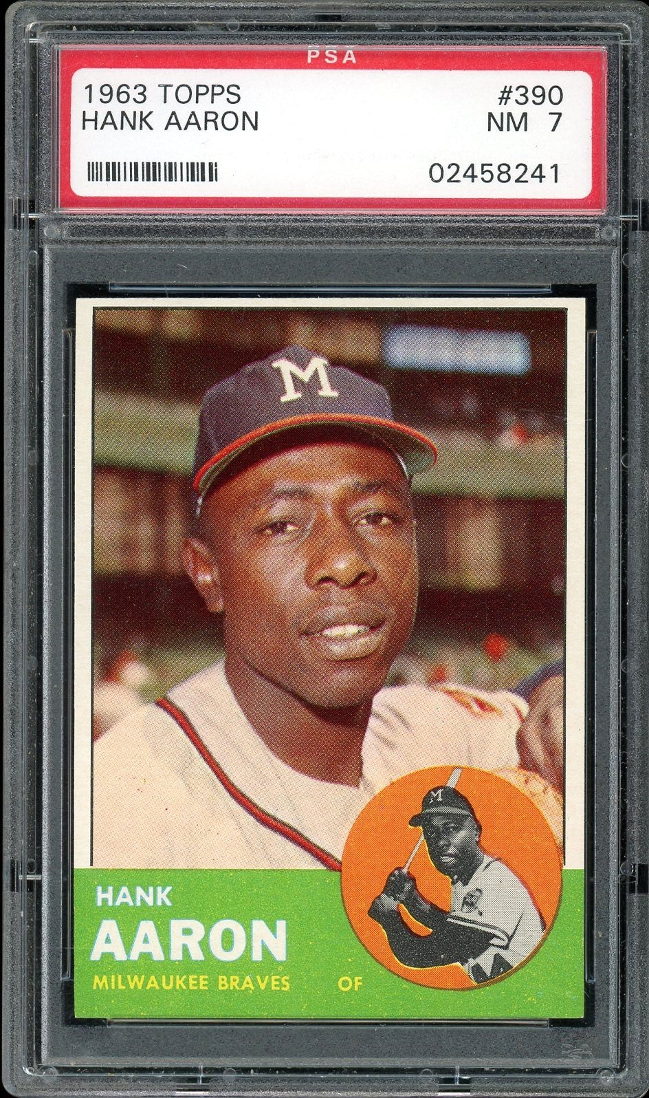 1963 Topps #390 Hank Aaron HOF Milwaukee Braves PSA 7 NM