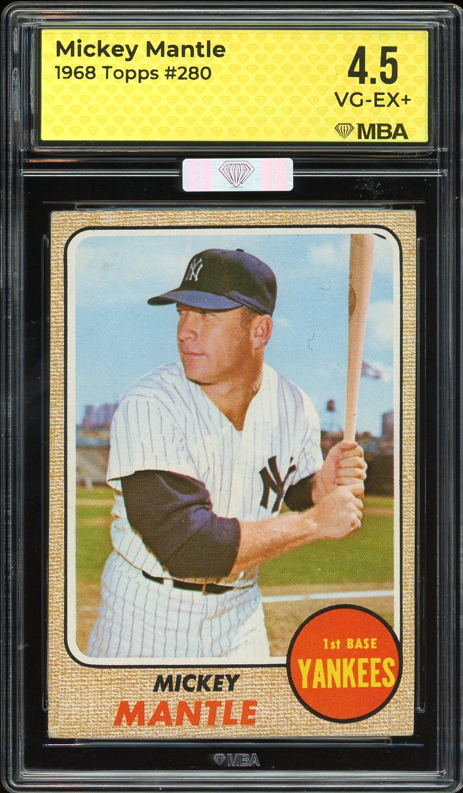 1968 Topps #280 Mickey Mantle HOF New York Yankees MBA 4.5 VG-EX+ MBA Silver