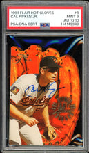 Load image into Gallery viewer, 1994 Flair Hot Gloves #8 Cal Ripken Jr. HOF Baltimore Orioles PSA 9 Auto 10
