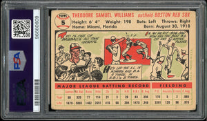 1956 Topps #5 Ted Williams White Back HOF Boston Red Sox PSA 3 VG