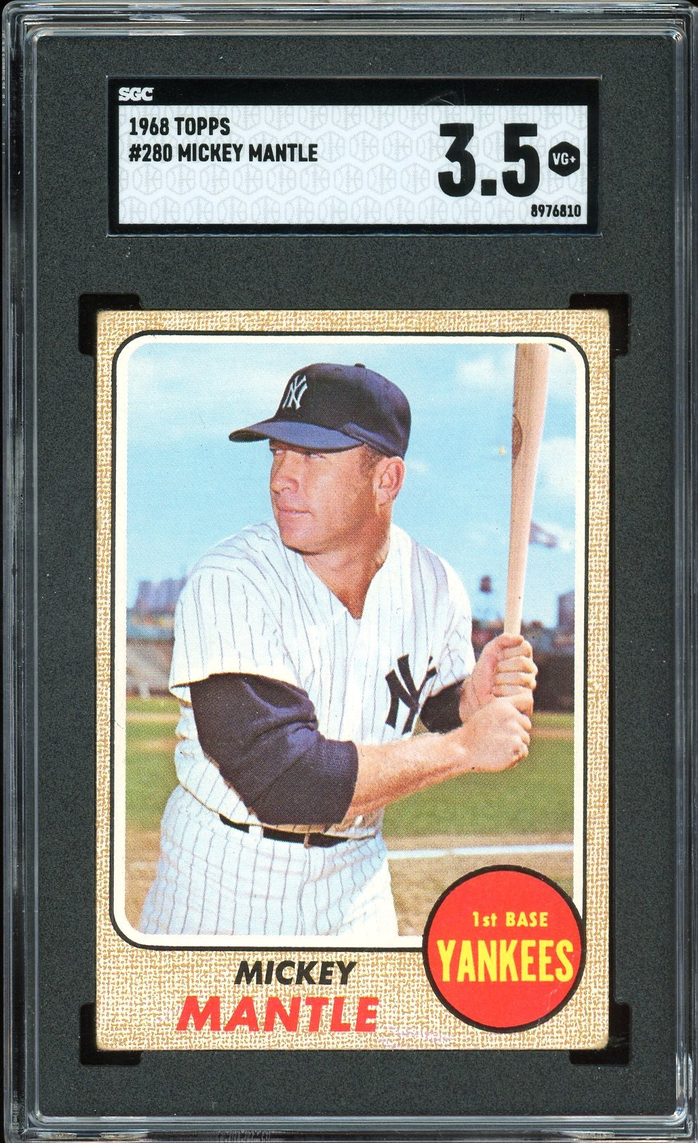 1968 Topps #280 Mickey Mantle HOF New York Yankees SGC 3.5 VG+