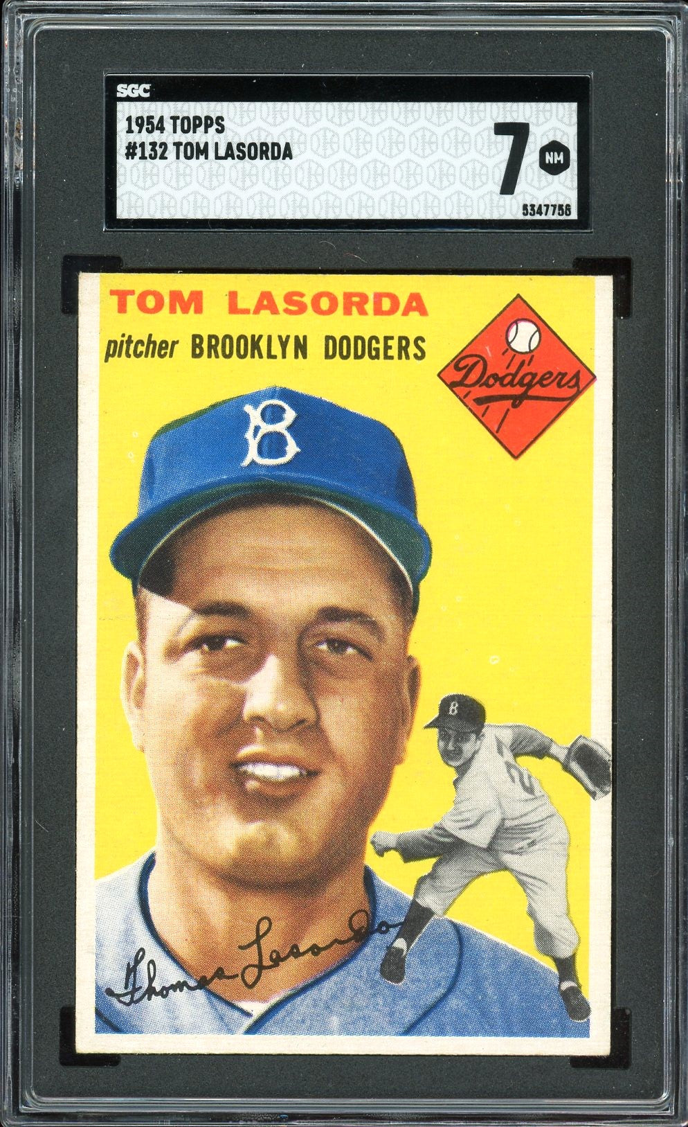 1954 Topps #132 Tom Lasorda Rookie HOF Brooklyn Dodgers SGC 7 NM PWCC-E