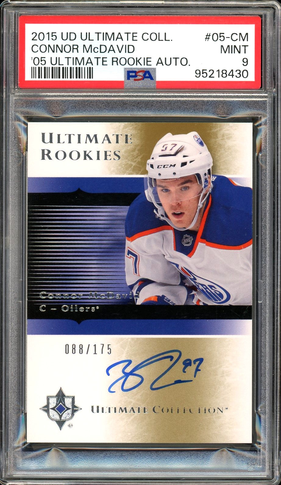 2015-16 UD Ultimate Collection Connor McDavid Rookie Auto /175 Edmonton Oilers PSA 9 Mint