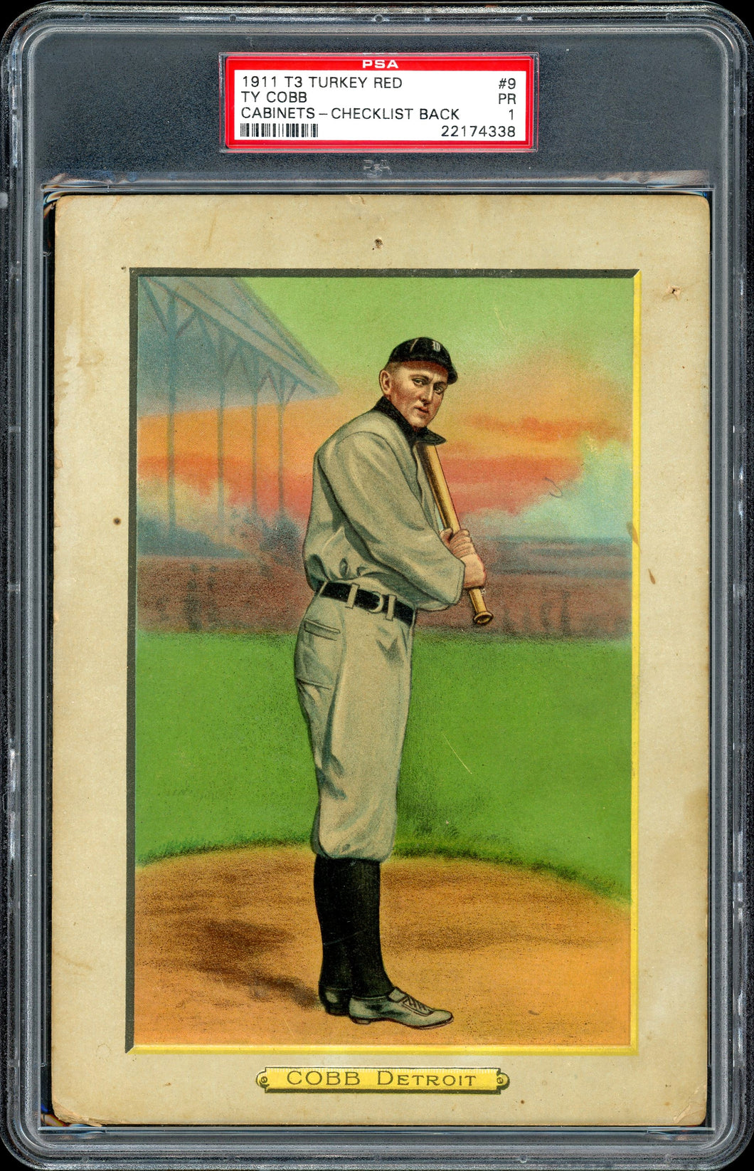 1911 T3 Turkey Red #9 Ty Cobb Checklist Back HOF Detroit Tigers PSA 1 PR