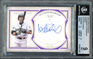 2019 Topps Definitive Legendary Autographs Purple Ichiro Auto /3 HOF Seattle Mariners BGS 9 Auto 10