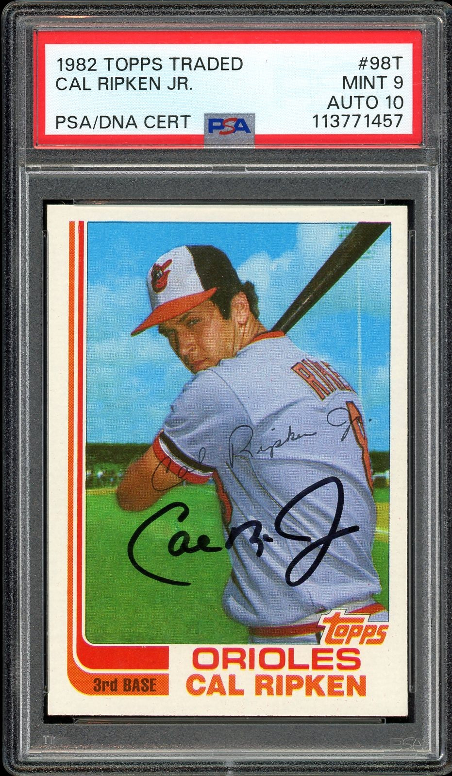 1982 Topps Traded #98T Cal Ripken Rookie HOF Baltimore Orioles PSA 9 Auto 10