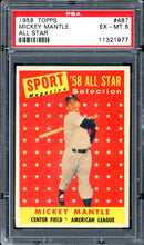 Load image into Gallery viewer, 1958 Topps #487 Mickey Mantle All Star HOF New York Yankees PSA 6 EX-MT
