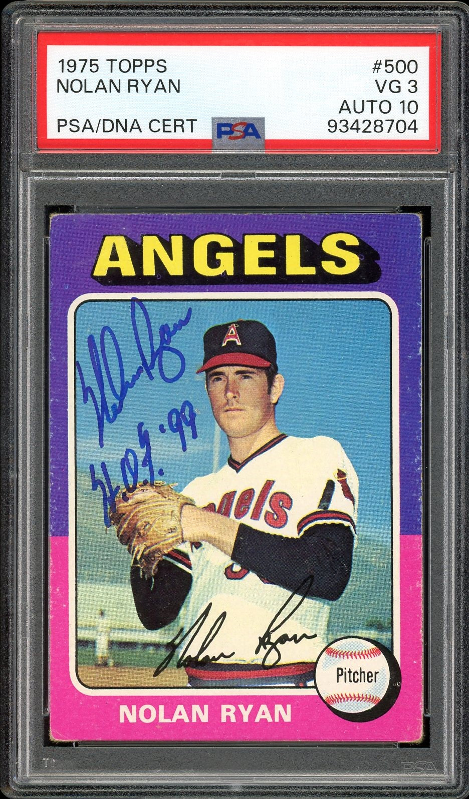 1975 Topps #500 Nolan Ryan Auto HOF California Angels PSA 3 Auto 10