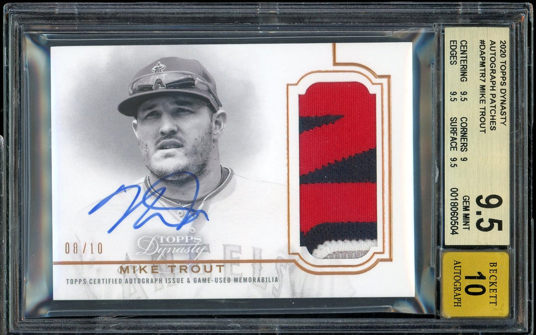 2020 Topps Dynasty Mike Trout Patch Auto /10 BGS 9.5 Gem Mint Auto 10