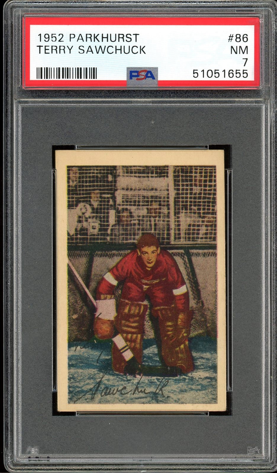 1952 Parkhurst #86 Terry Sawchuk HOF Detroit Red Wings PSA 7 NM