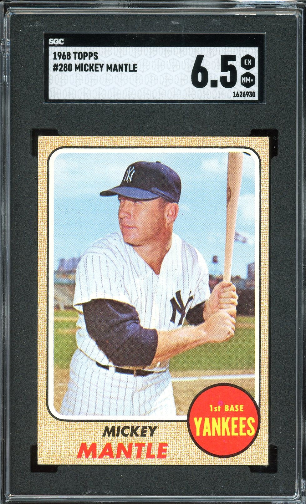 1968 Topps #280 Mickey Mantle HOF New York Yankees SGC 6.5 EX-NM+