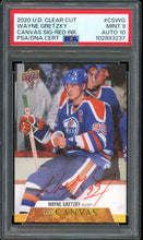 Load image into Gallery viewer, 2020 UD Clear Cut Wayne Gretzky Auto Canvas Sig Red Ink HOF Edmonton Oilers PSA 9 Auto 10
