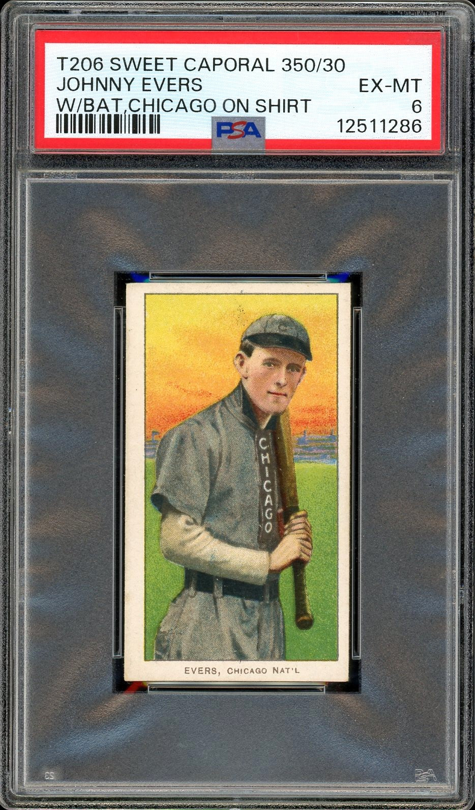 1909-11 T206 Johnny Evers w/ Bat Chicago on Shirt HOF Chicago Cubs PSA 6 EX-MT