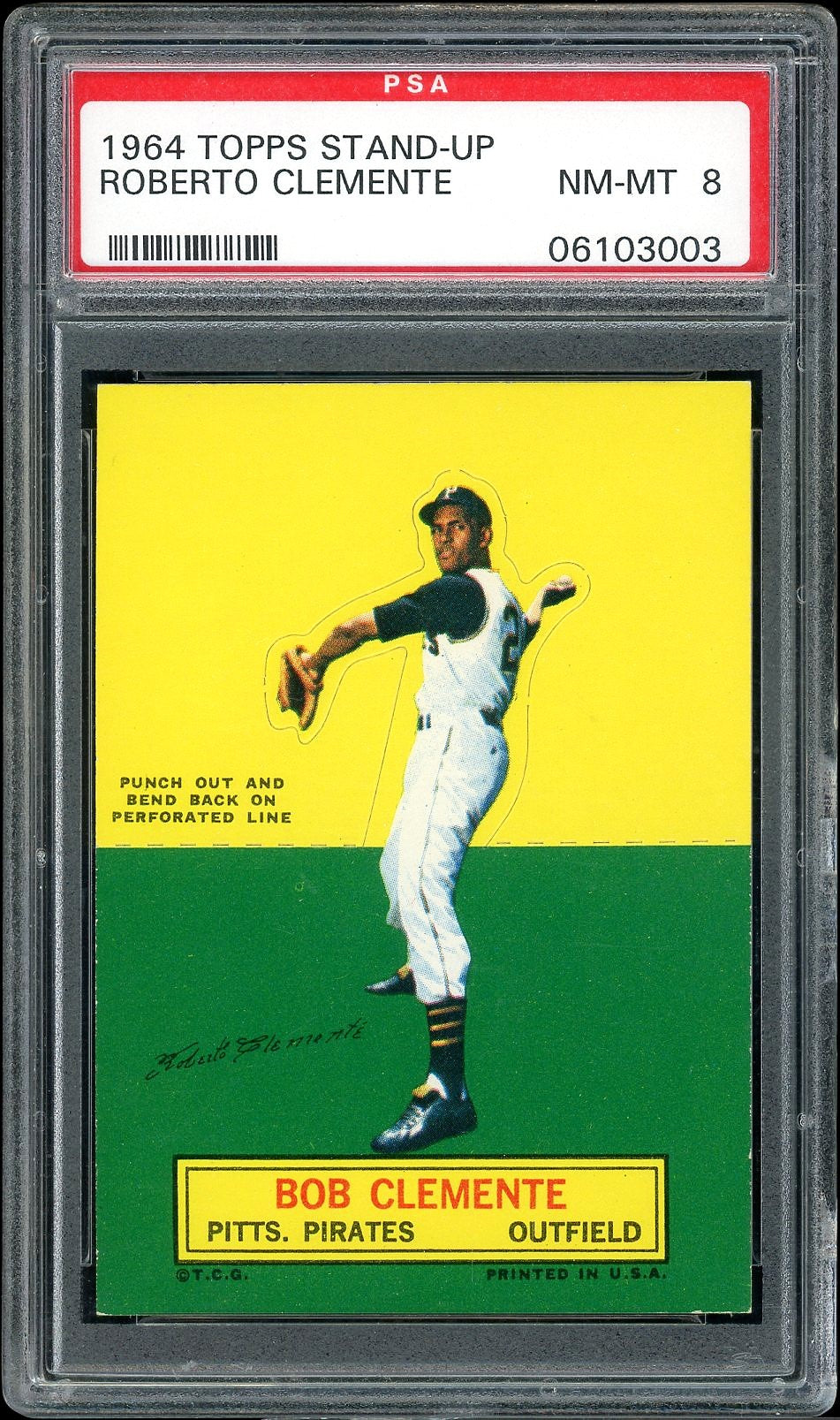 1964 Topps Stand-Up Roberto Clemente HOF Pittsburgh Pirates PSA 8 NM-MT