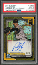 Load image into Gallery viewer, 2024 Bowman Chrome Paul Skenes Chrome Prospect Auto Gold Shimmer /50 PSA 9 Auto 10
