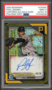 2024 Bowman Chrome Paul Skenes Chrome Prospect Auto Gold Shimmer /50 PSA 9 Auto 10
