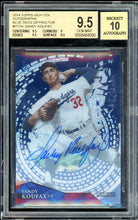 Load image into Gallery viewer, 2014 Topps High Tek Sandy Koufax Auto Blue Dots Diffractor HOF Dodgers BGS 9.5 Auto 10
