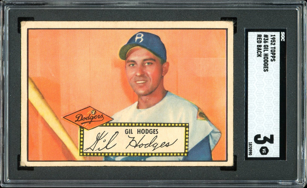 1952 Topps #36 Gil Hodges Red Back HOF Brooklyn Dodgers SGC 3 VG