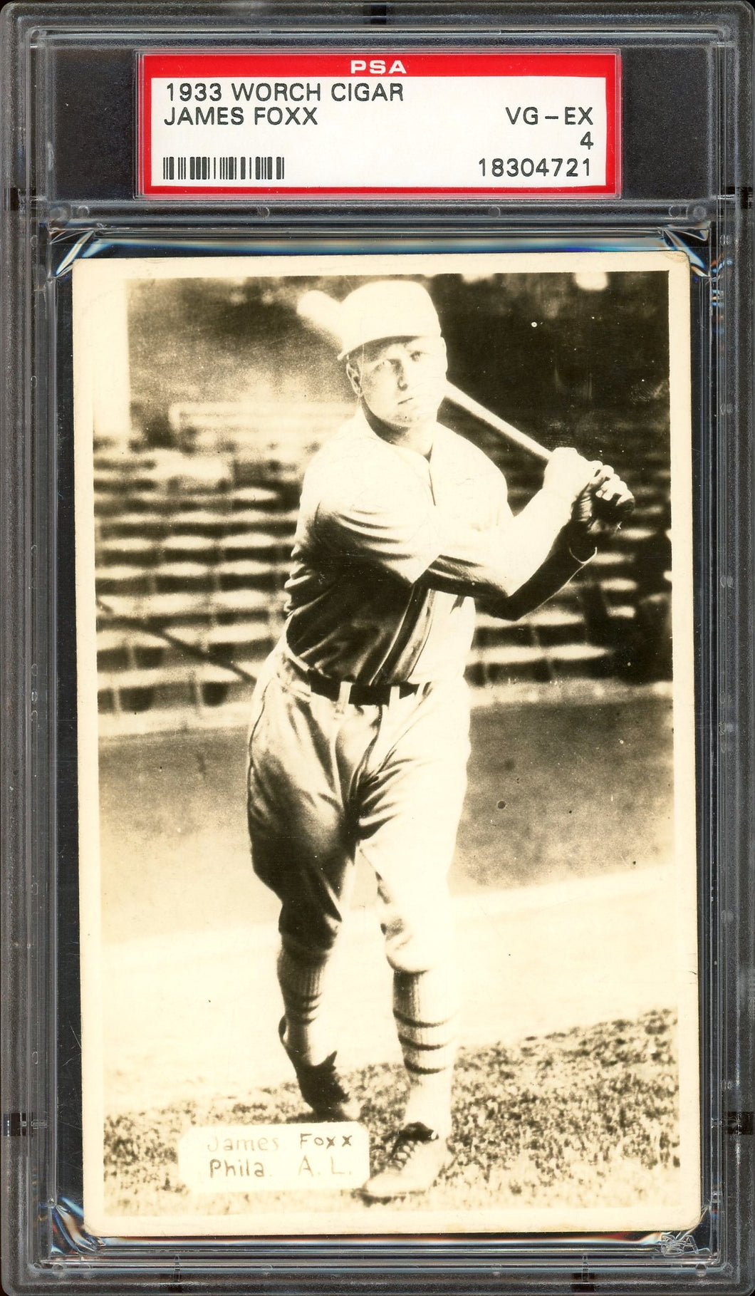 1933 Worch Cigar Jimmy Foxx HOF Philadelphia Athletics PSA 4 VG-EX