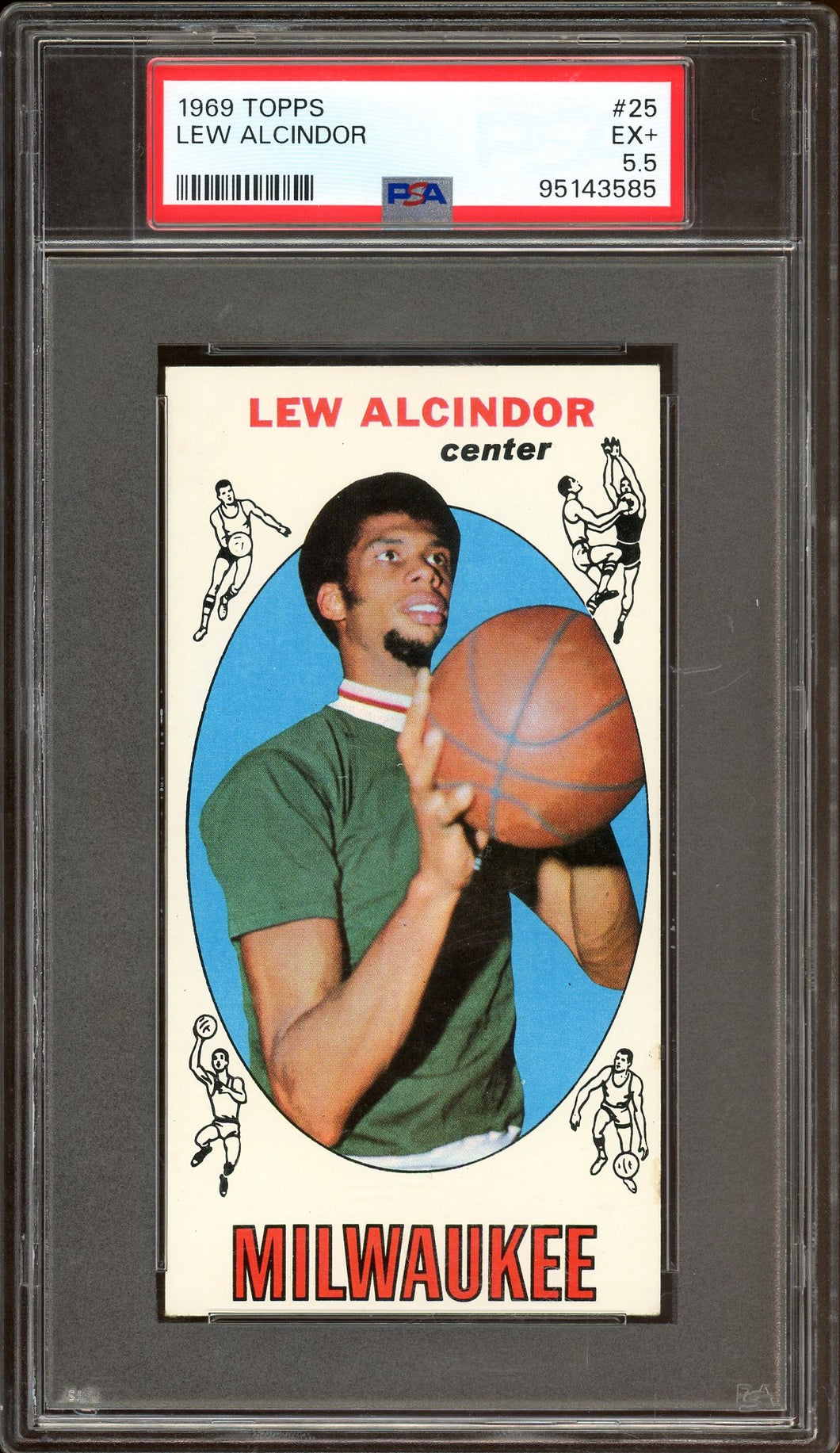 1969 Topps #25 Lew Alcindor Rookie HOF Milwaukee Bucks PSA 5.5 EX+
