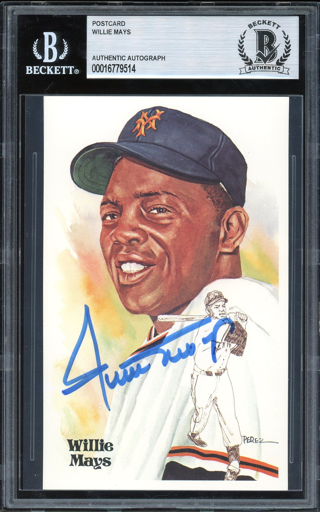 1981 Perez-Steel HOF Postcard Willie Mays Auto HOF San Francisco Giants BGS Auto Auth