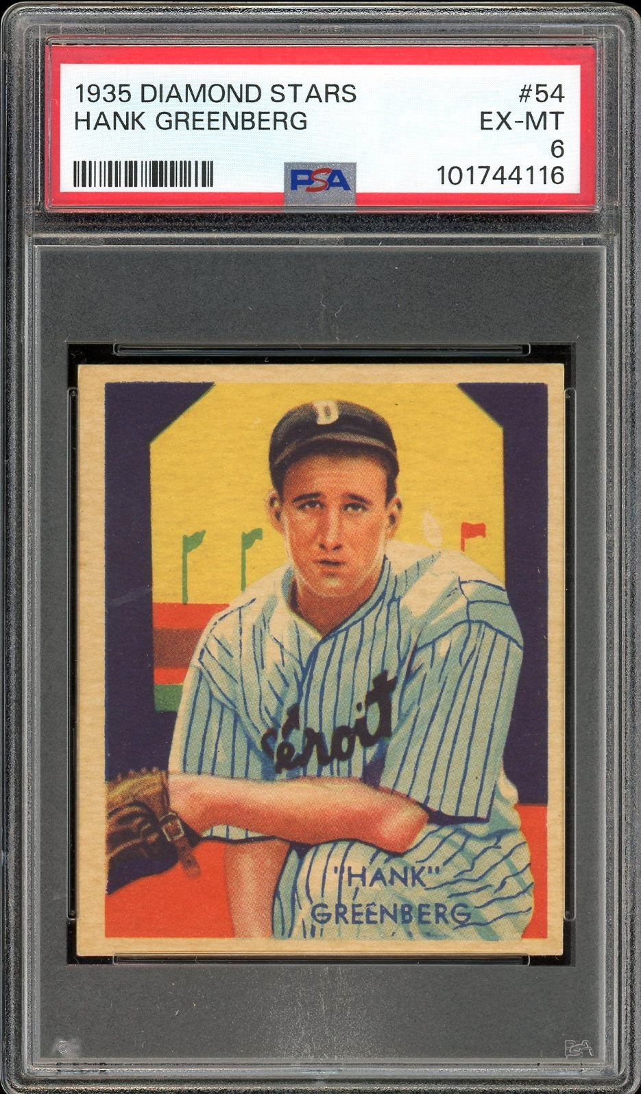 1934-36 Diamond Stars #54 Hank Greenberg HOF Detroit Tigers PSA 6 EX-MT