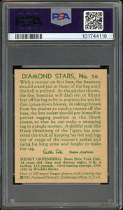 1934-36 Diamond Stars #54 Hank Greenberg HOF Detroit Tigers PSA 6 EX-MT